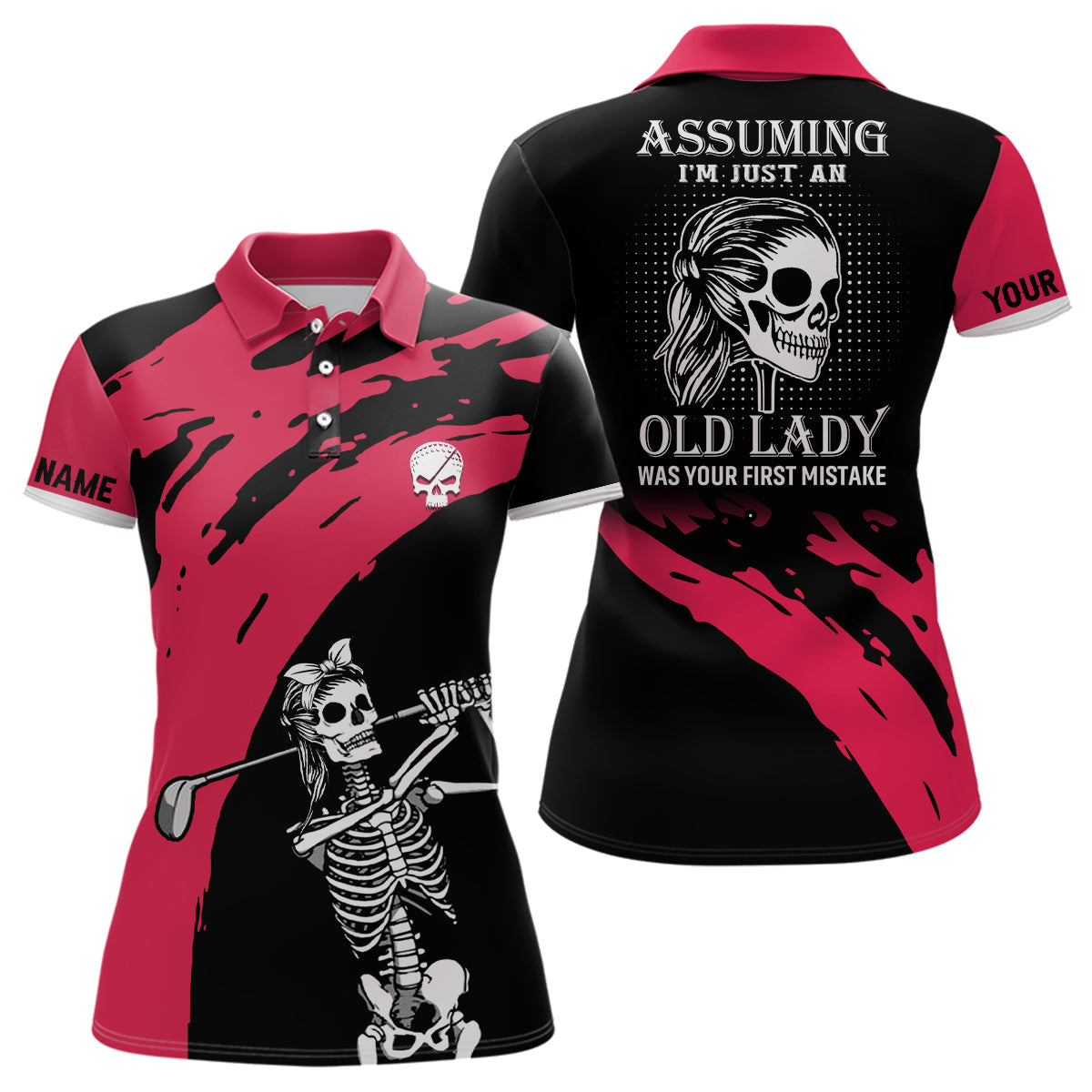 Red And Black Womens Skull Golf Polo Shirts Custom Golf Polos For Women, Crazy Golf Gifts Ldt0152 Livingtee
