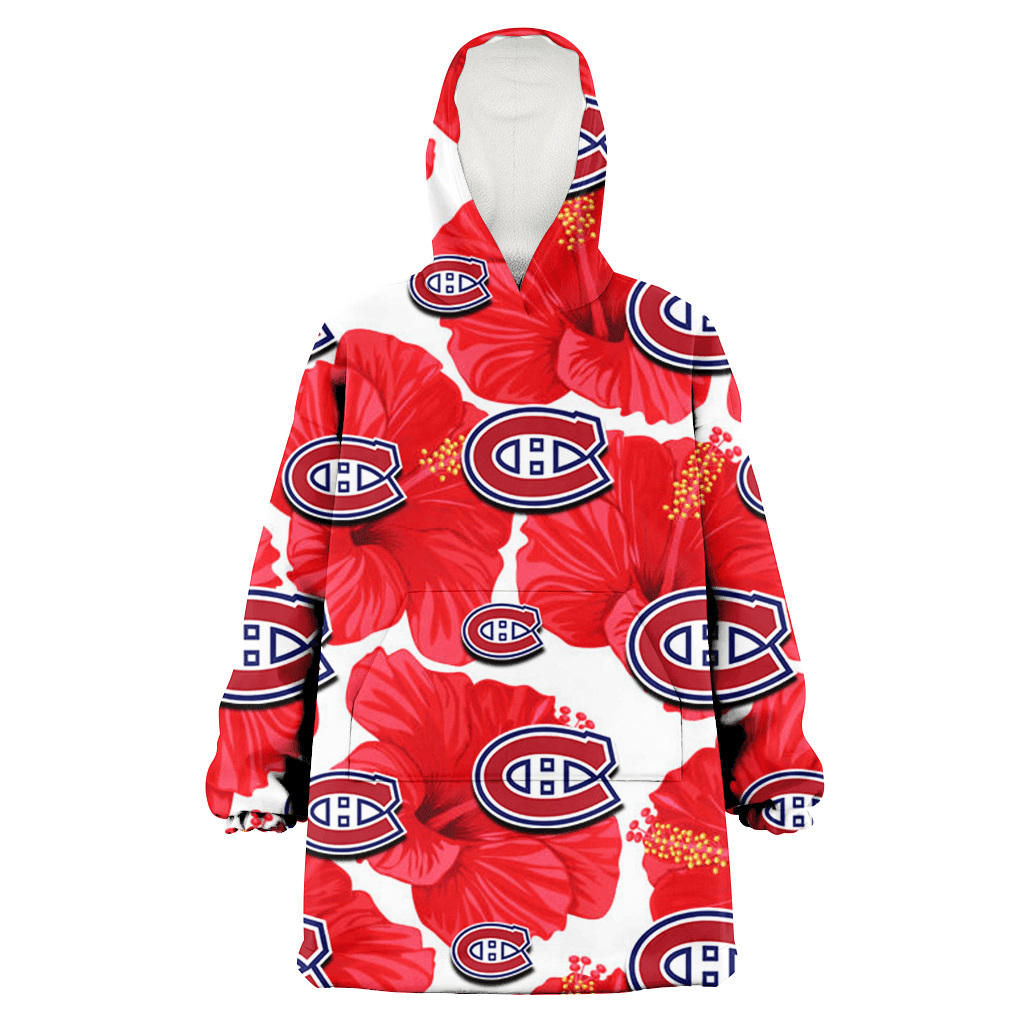 Montreal Canadiens Big Red Hibiscus White Background 3D Printed Hoodie Blanket Snug Hoodie