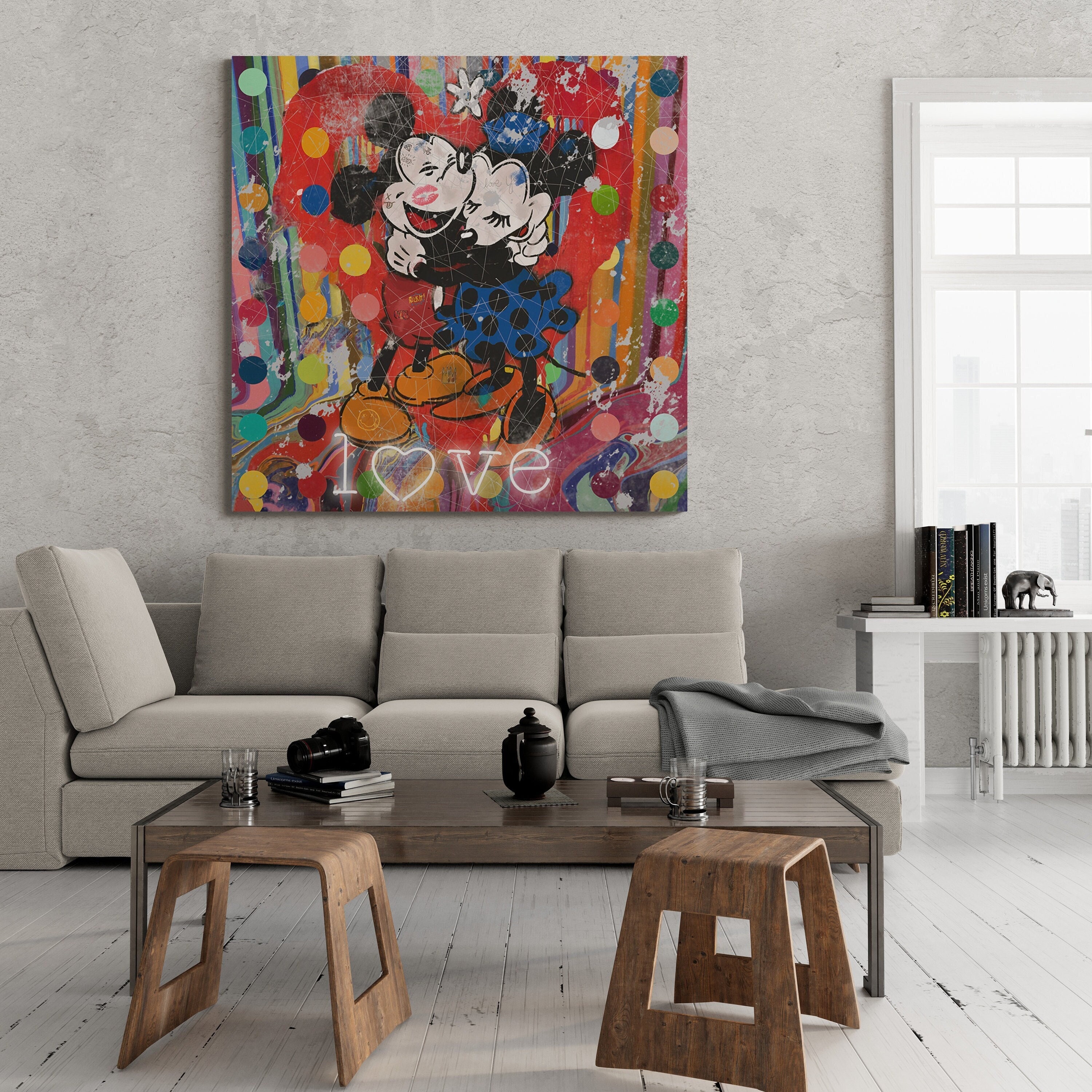 Mickey And Minnie Mouse Canvas Wall Art, Mickey And Minnie Mouse "Love" Canvas Wall Art For Home Decor, Unique Mickey And Minnie Canvas Art Bespoketshirt