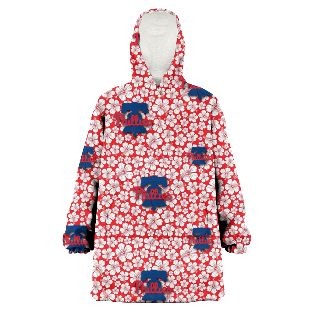 Philadelphia Phillies Tiny White Hibiscus Pattern Red Background 3D Printed Hoodie Blanket Snug Hoodie