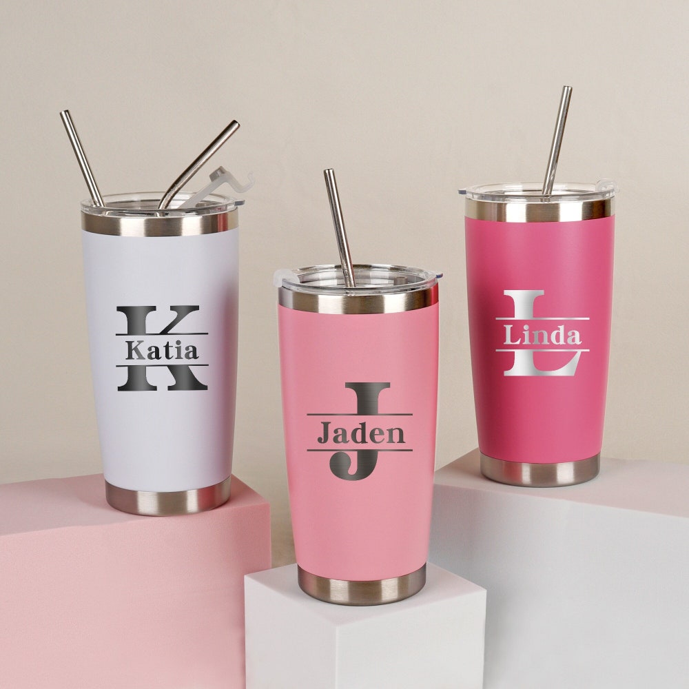 Personalized 20 Oz Tumbler, Custom Name Travel Mug, Laser Engraved Tumbler, Stainless Steel Water Cup, Bridesmaid Tumbler, Insulated Tumbler X Teechic Glamico