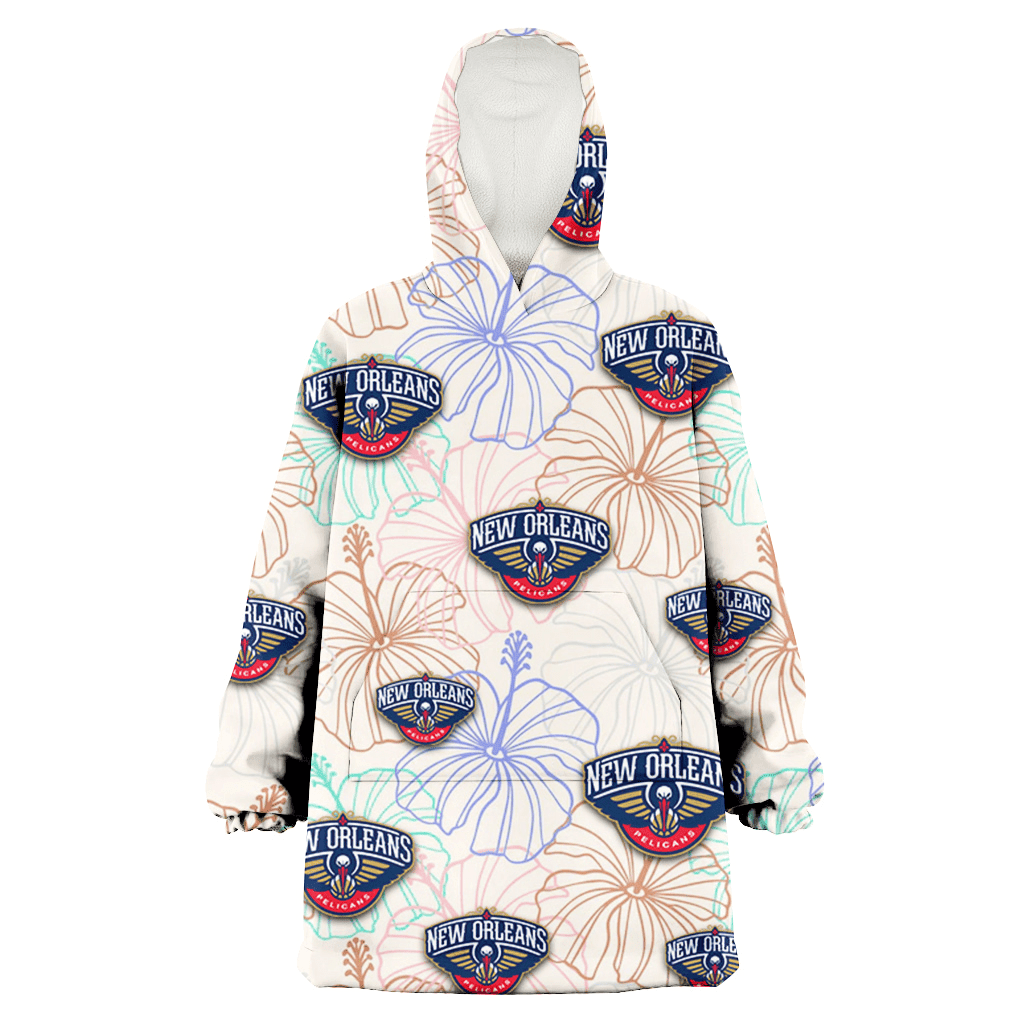 New Orlean Pelicans Sketch Pastel Hibiscus Beige Background 3D Printed Hoodie Blanket Snug Hoodie