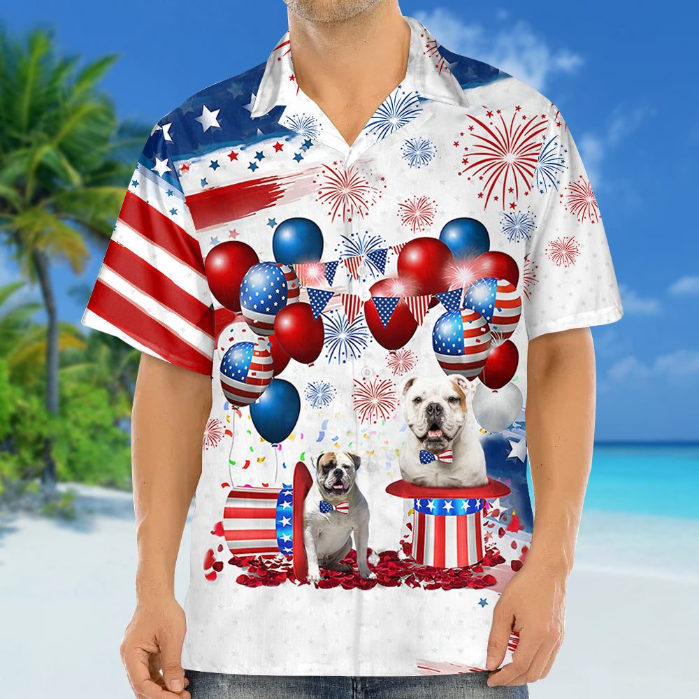 American Bulldog Independence Day Hawaiian Shirt, Dog Hawaii Beach Shirt Short Sleeve For 4Th Of July