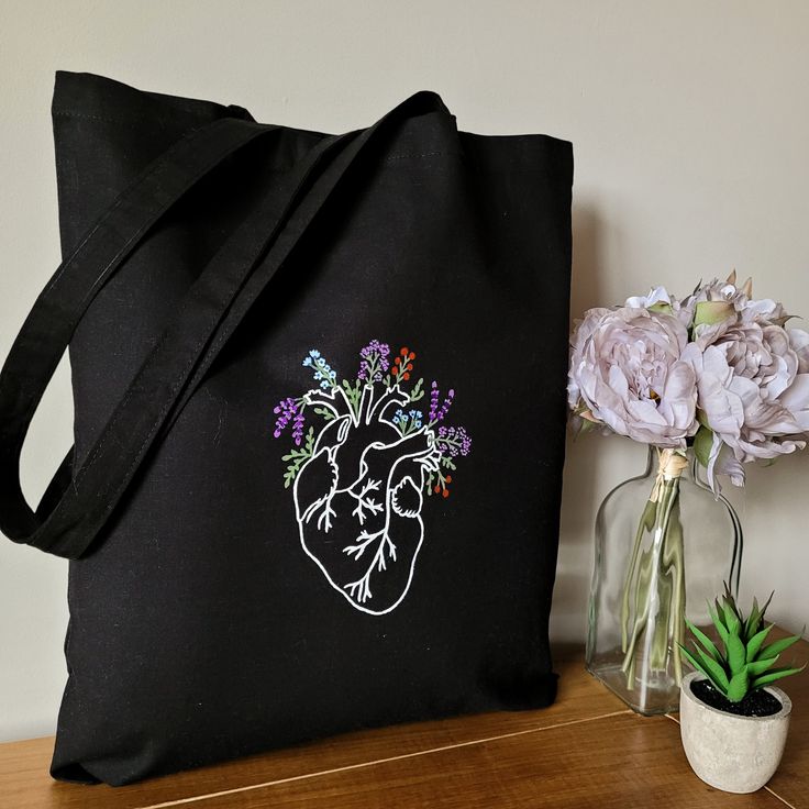 heart valentine tote bag, sweetheart canvas tote bag, black tote bag, heart bag, anatomical heart tote bga, flower heart tote bag, ecobag, Best Tote Bags Ideas, Cute Tote Bags Ideas, Tote Bag Design Ideas, Girls Tote Bag, Best Canvas Tote Bags Ideas