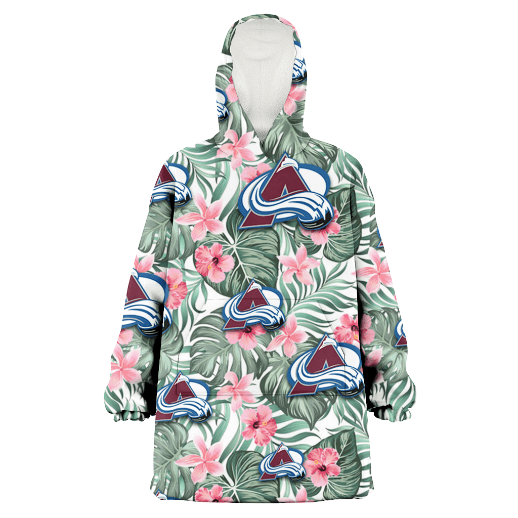 Colorado Avalanche Pink Hibiscus Porcelain Flower Tropical Leaf White Background 3D Printed Hoodie Blanket Snug Hoodie