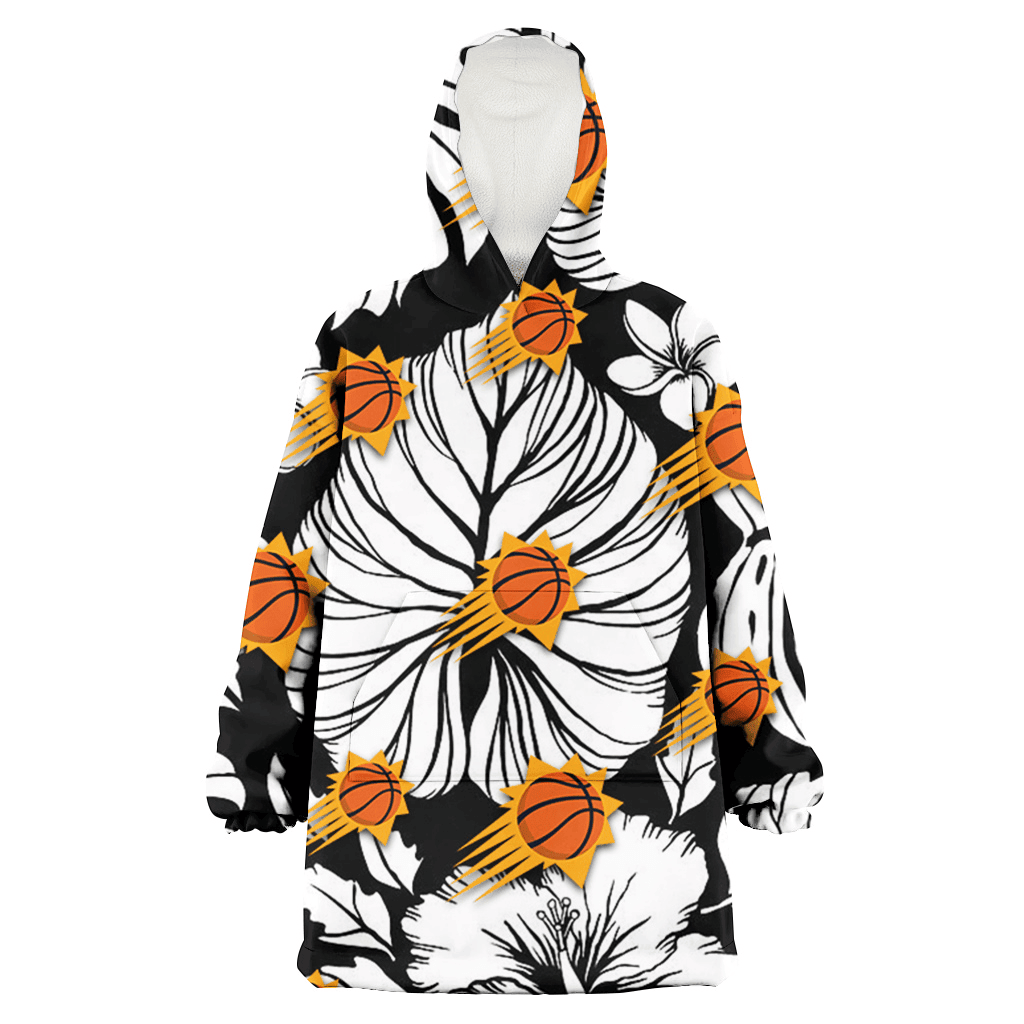 Phoenix Suns White Hibiscus Porcelain Flower Palm Leaf Black 3D Printed Hoodie Blanket Snug Hoodie