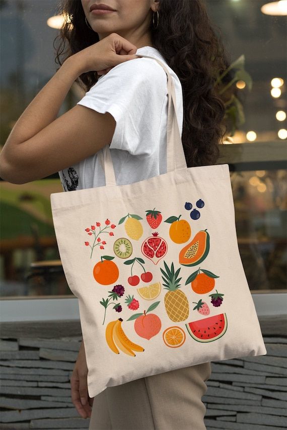 Fruit Tote Bag Aesthetic Tote Bag Cute Tote Bags Cottagecore Bag Trendy Tote Bag Reusable Bag Kawaii, Best Tote Bags Ideas, Cute Tote Bags Ideas, Tote Bag Design Ideas, Girls Tote Bag, Best Canvas Tote Bags Ideas