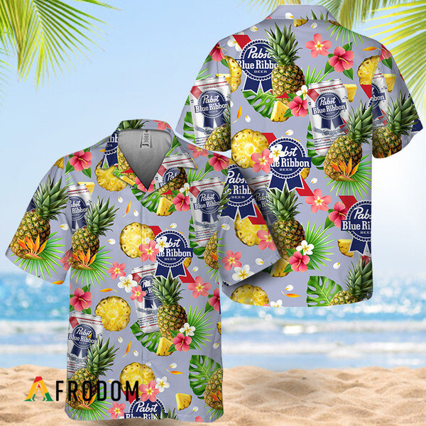 Floral Pineapple Pabst Blue Ribbon Hawaiian Shirt