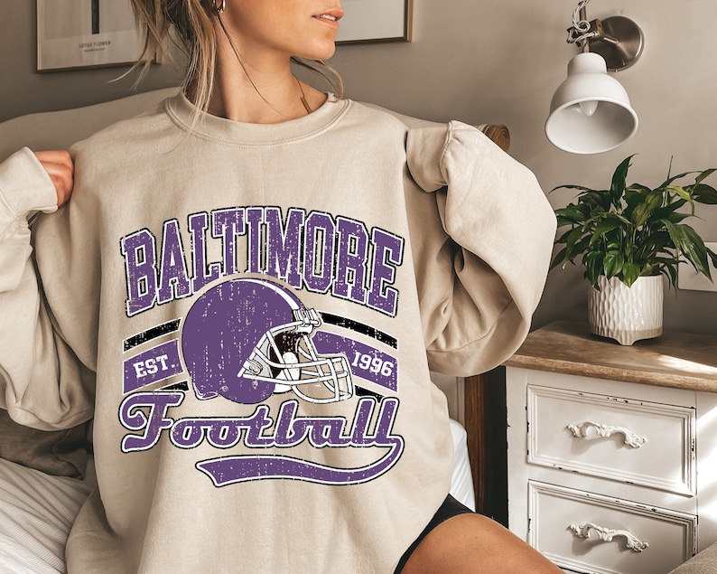 Baltimore Football Crewneck Sweatshirt, Trendy Vintage Style Football Shirt For Game Day, Baltimore Ravens Gifts, Ravens Football, Ravens Unishirt24H