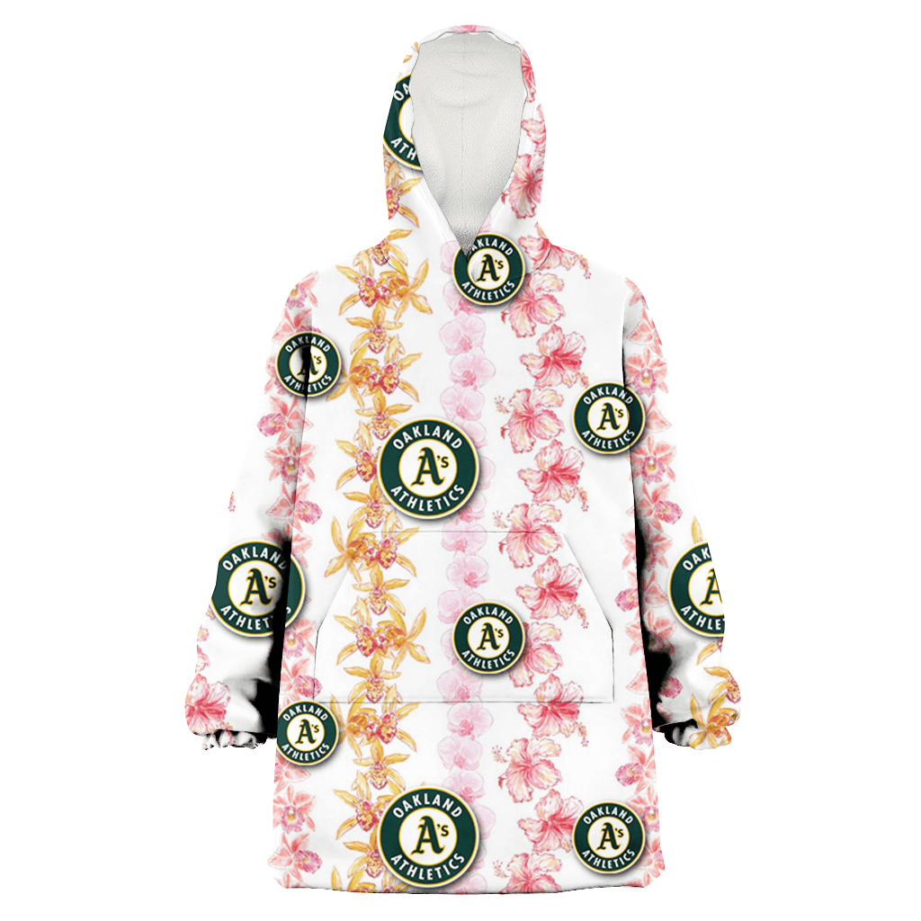 Oakland Athletics Pink Hibiscus Yellow Pink Orchid White Background 3D Printed Hoodie Blanket Snug Hoodie