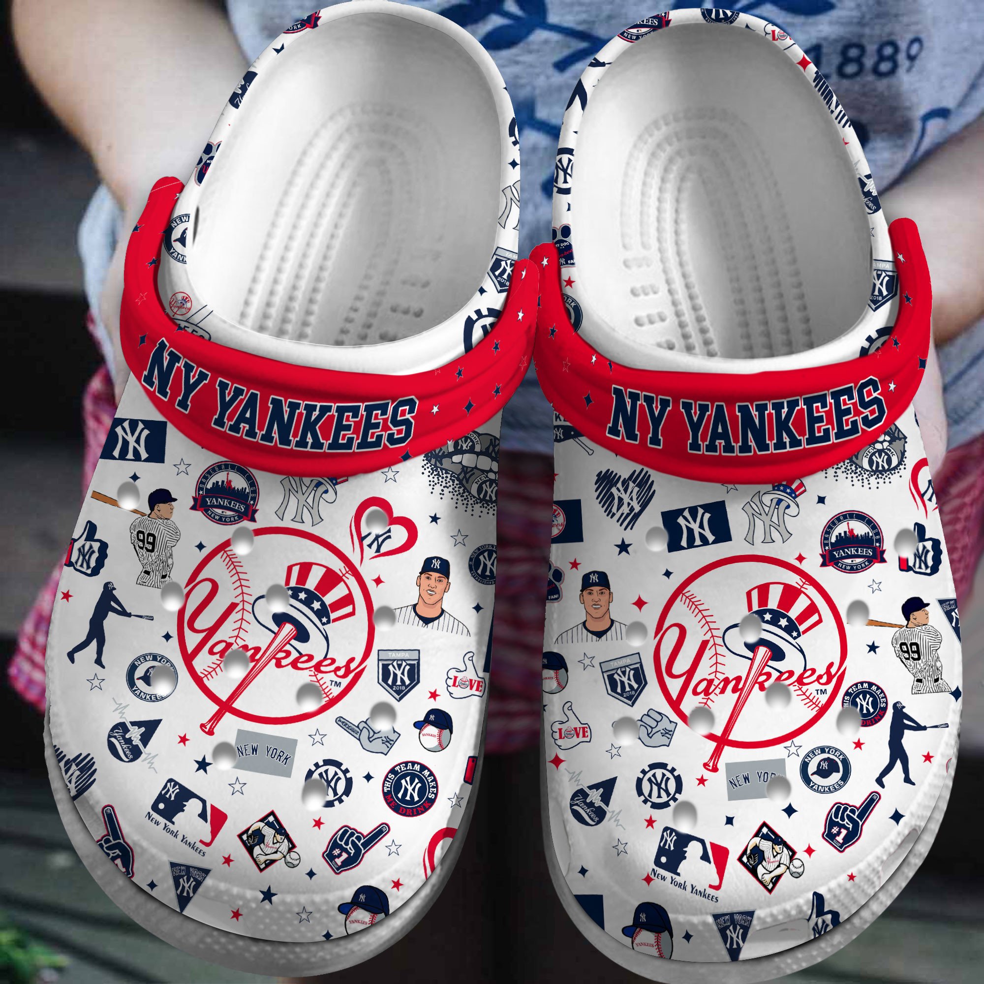 New York Yankees Logo Baseball MLB Cheer Mascot Red Sander White Crocss Classic Clogs Shoes Ver84