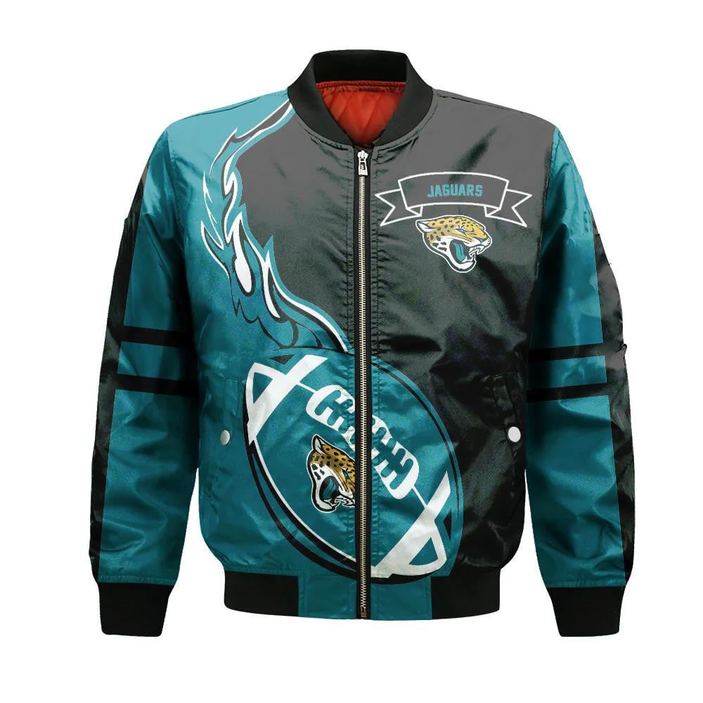 Jacksonville Jaguars Bomber Jacket 3D Printed Flame Ball Pattern