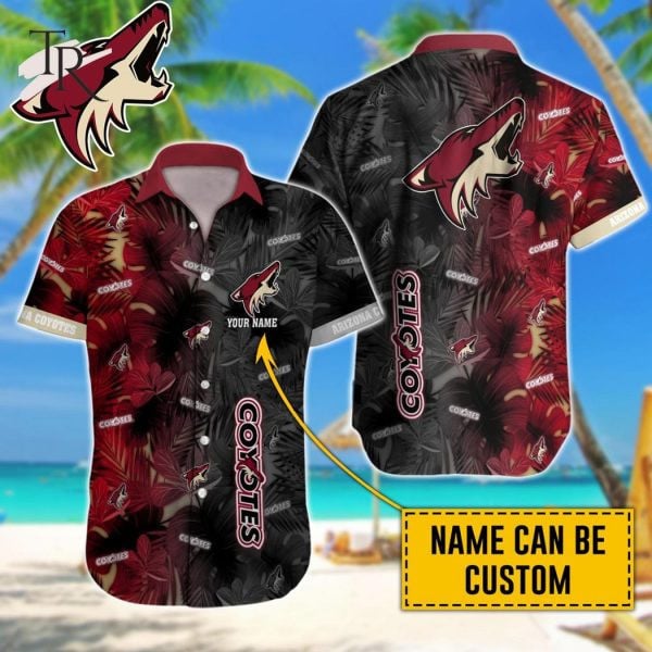 Custom Name Nhl Arizona Coyotes Team Name And Tropical Pattern 3D Hawaiian Shirt