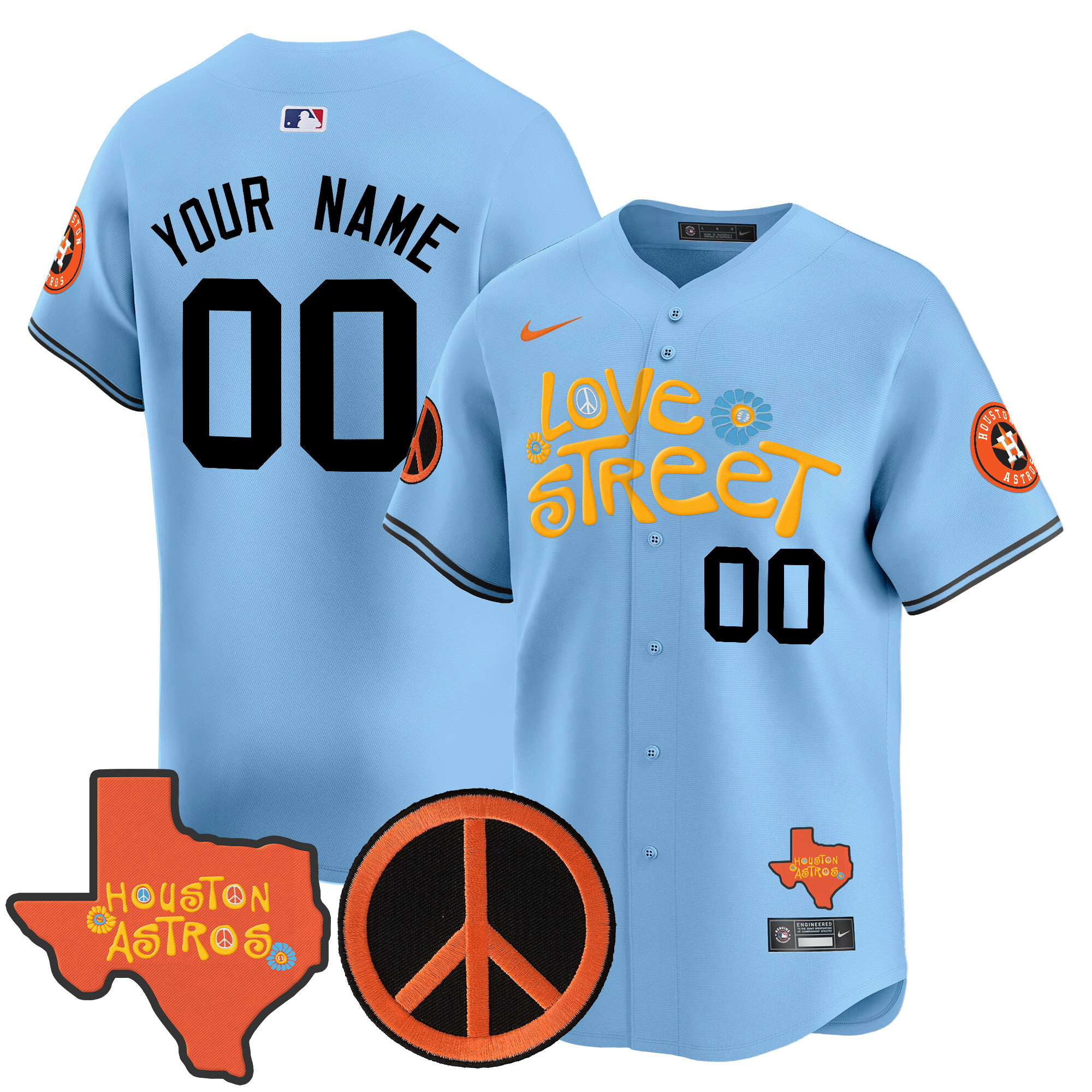 Astros Love Street & Peace Sign Patch Vapor Premier Limited Custom Jersey V3 – All Stitched