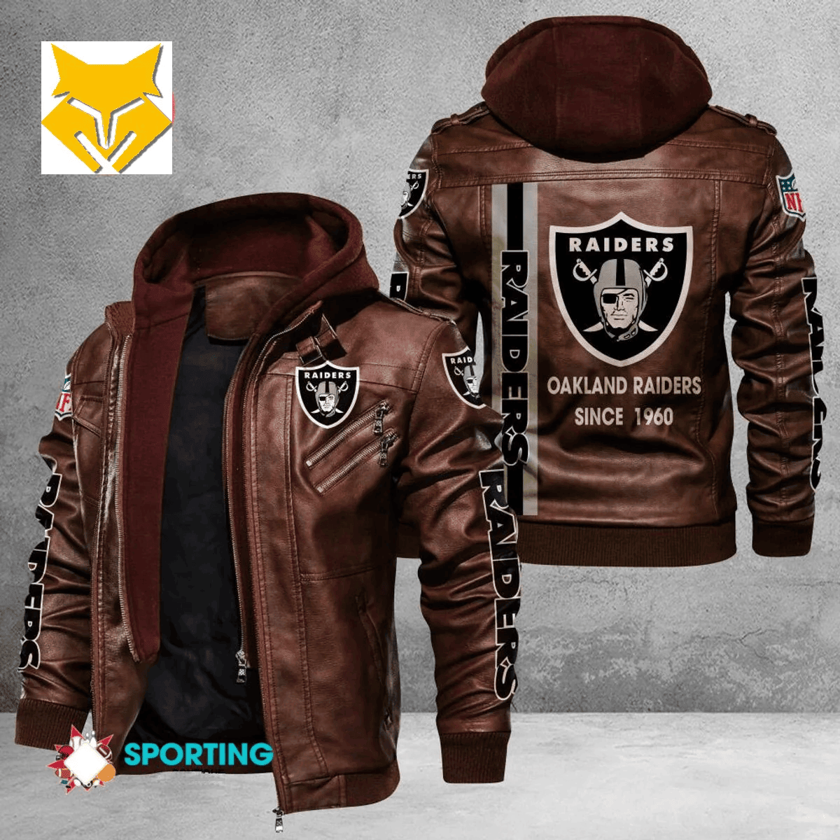 Las Vegas Raiders Casual Zip Leather Jacket With Hood