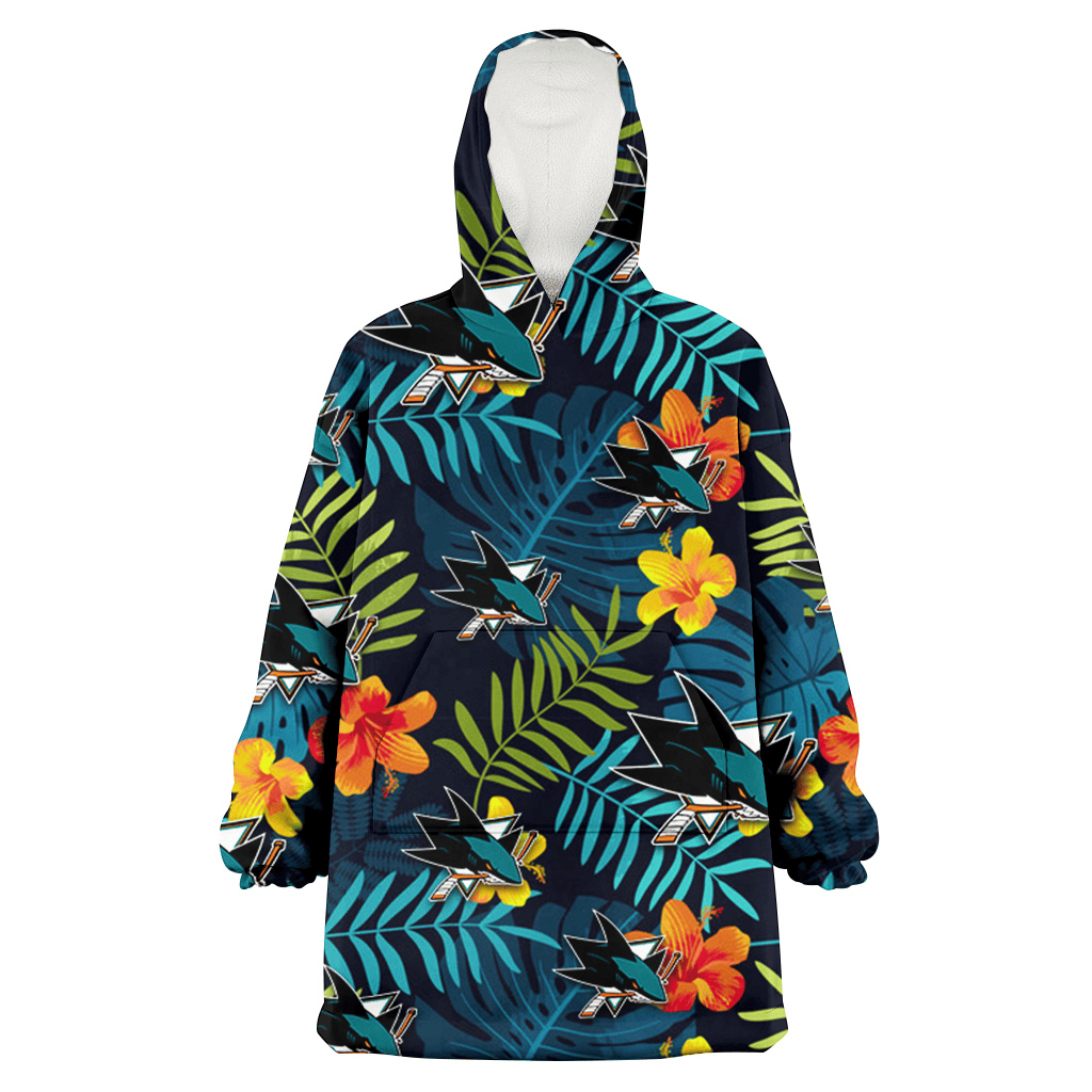 San Jose Sharks Orange Yellow Green Leaf Black Background 3D Printed Hoodie Blanket Snug Hoodie