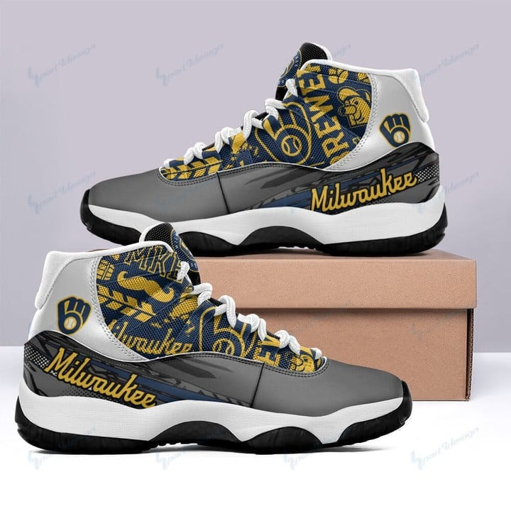 Milwaukee Brewers Team Logo Pattern MLB Air Jordan 11 Sneakers Shoes