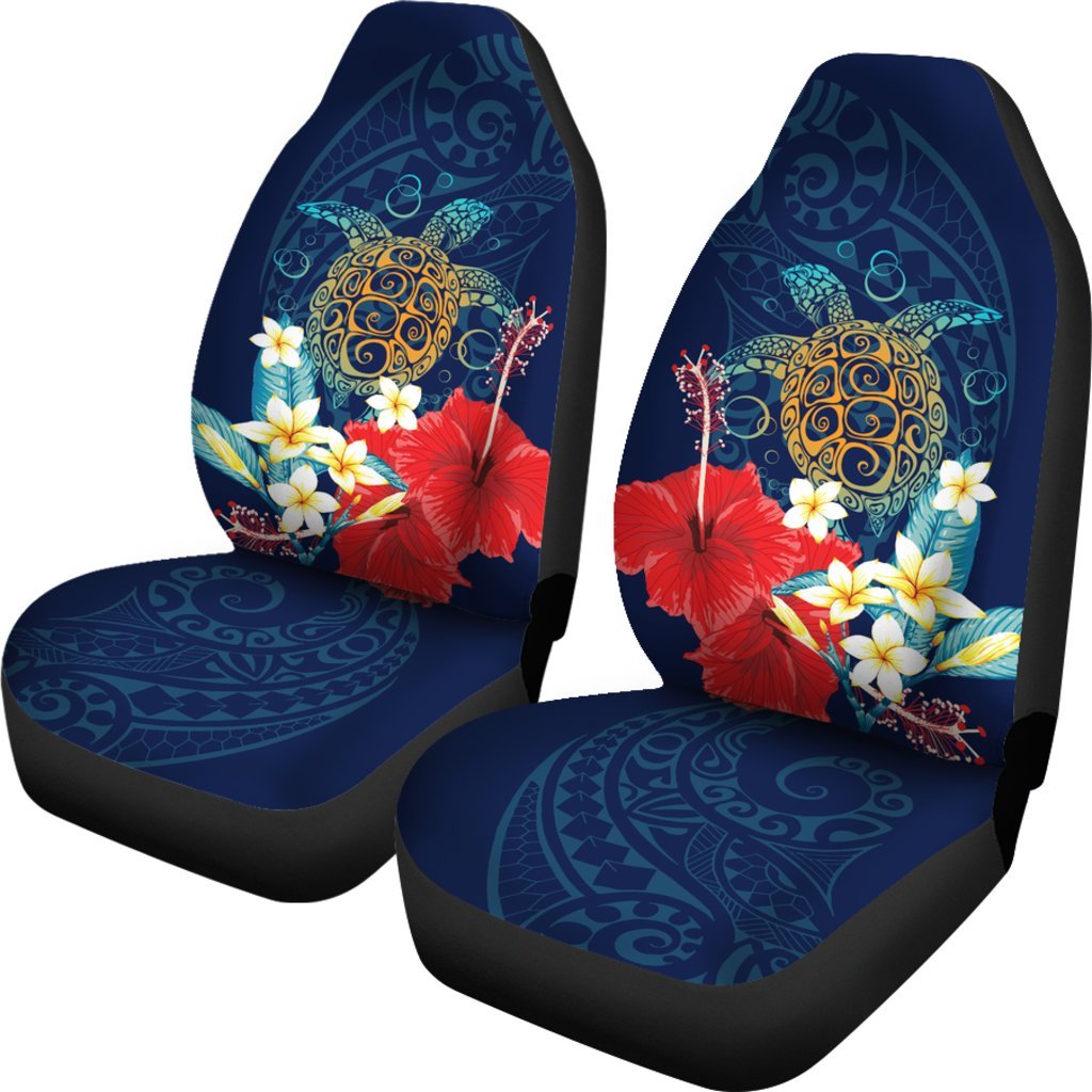 Hawaiian Turtle Hibiscus Polynesian Car Set Cover Blue Edna Style