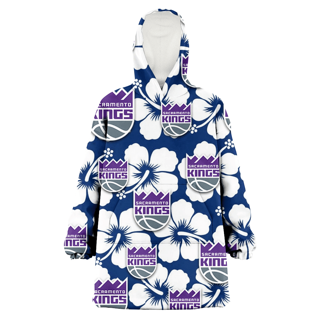 Sacramento Kings Modern White Hibiscus Navy Background 3D Printed Hoodie Blanket Snug Hoodie