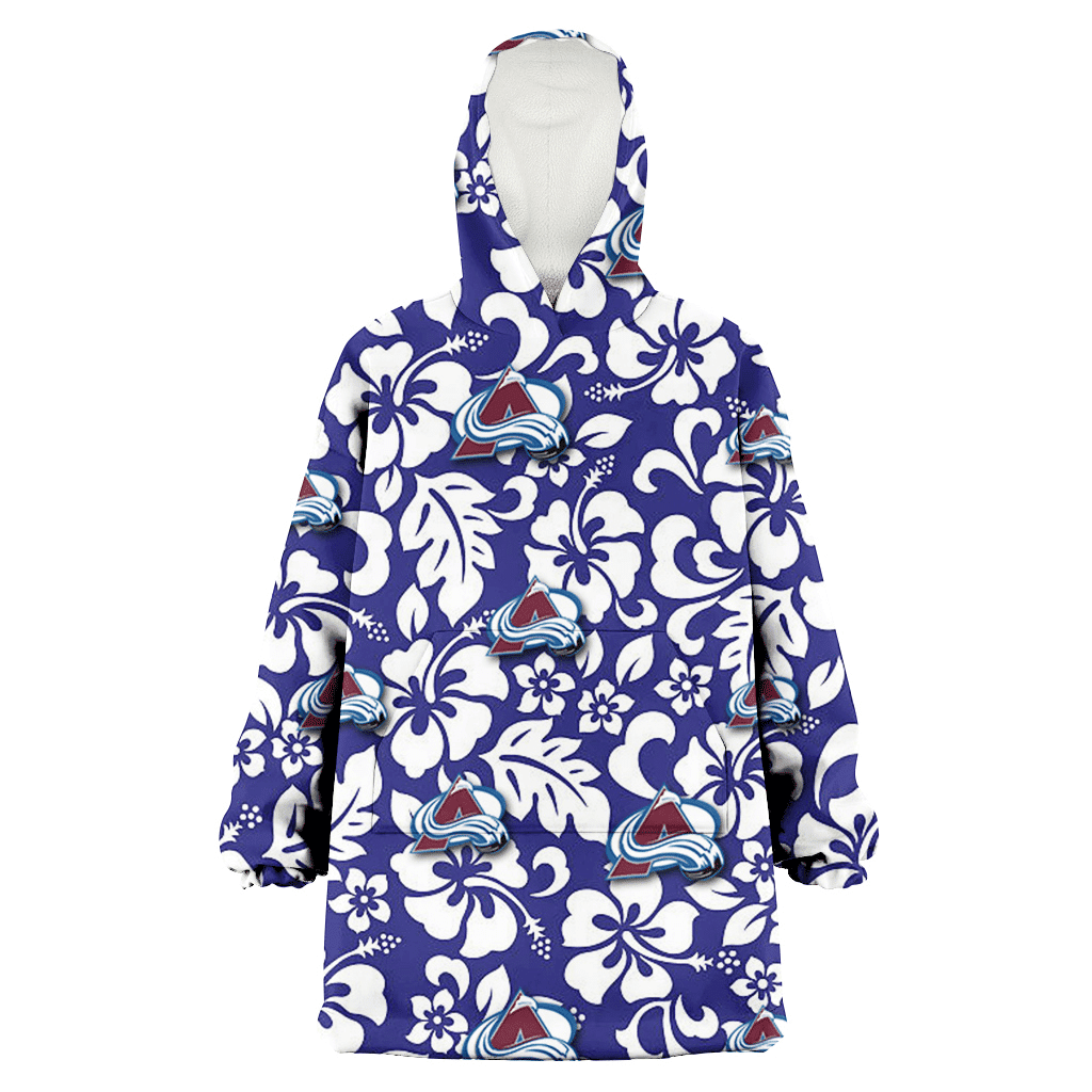 Colorado Avalanche White Hibiscus Pattern Slate Blue Background 3D Printed Hoodie Blanket Snug Hoodie