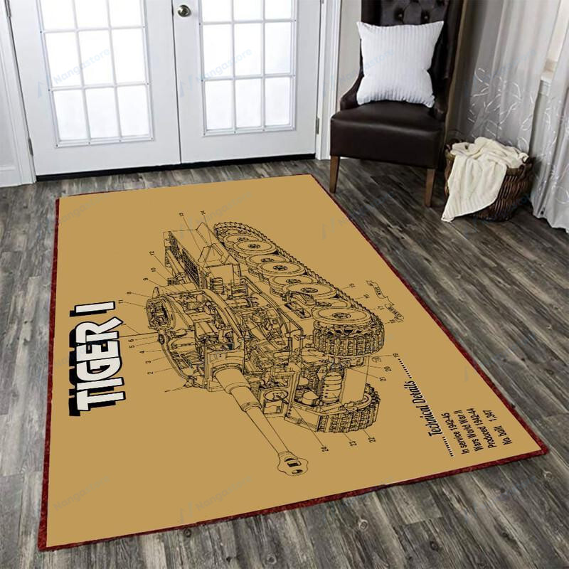 Tigertank Area Rectangle Rug Carpet Vintage Home Decor Gift Idea Tiger I Vintage German Tank Military Print Availablerug Store