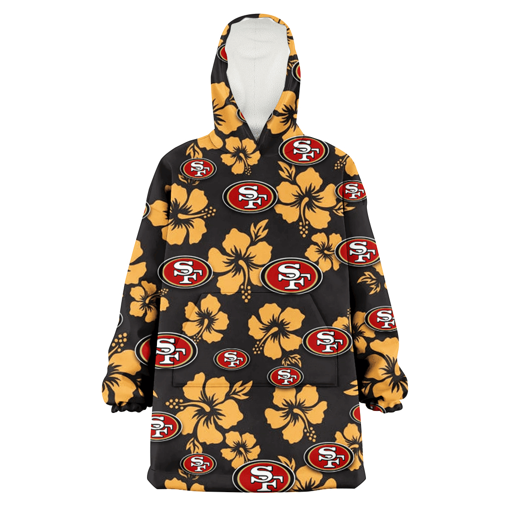 San Francisco 49ers Tiny Yellow Hibiscus Black Background 3D Printed Hoodie Blanket Snug Hoodie