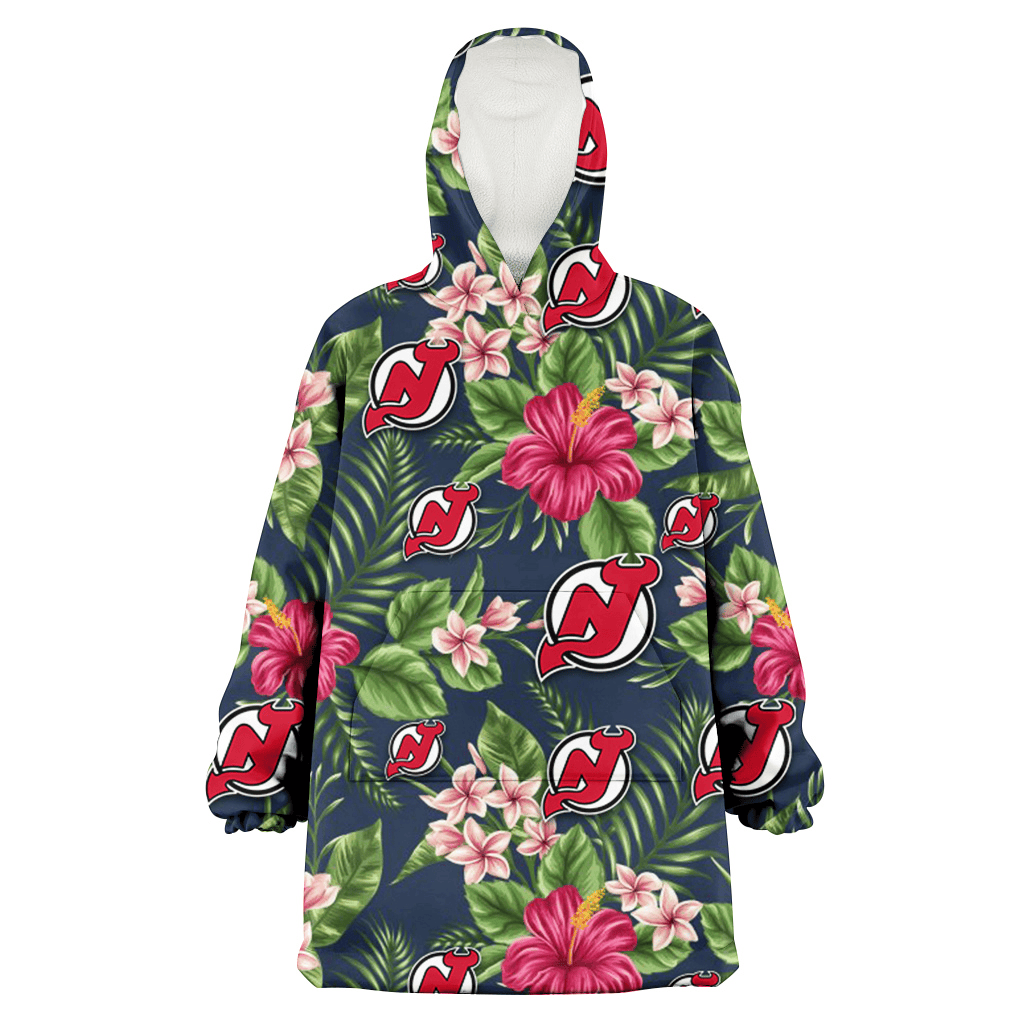 New Jersey Devils Red Hibiscus Pink Porcelain Flower Dark Background 3D Printed Hoodie Blanket Snug Hoodie