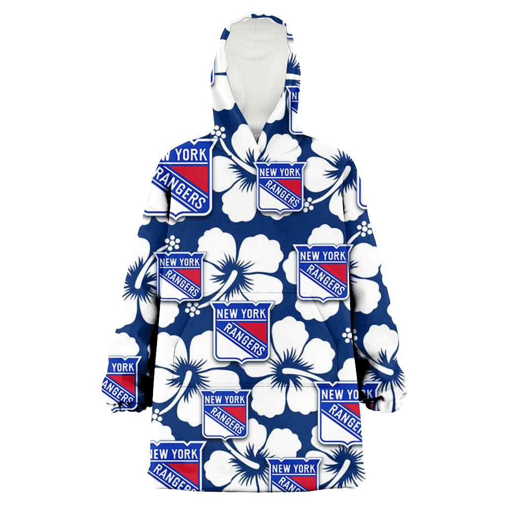 New York Rangers Modern White Hibiscus Navy Background 3D Printed Hoodie Blanket Snug Hoodie