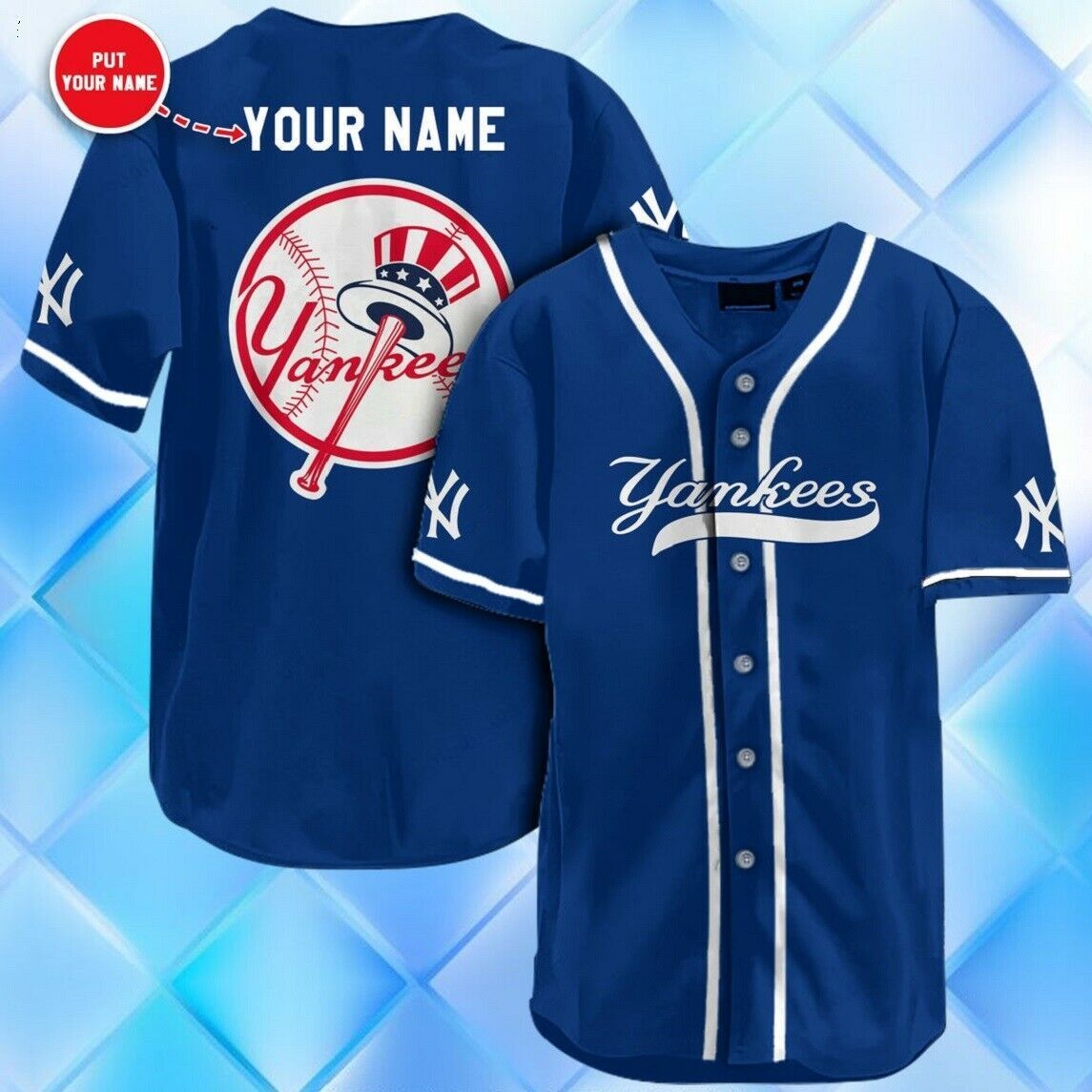 Custom Name New York Yankees All Over Print Baseball Jersey For Fans