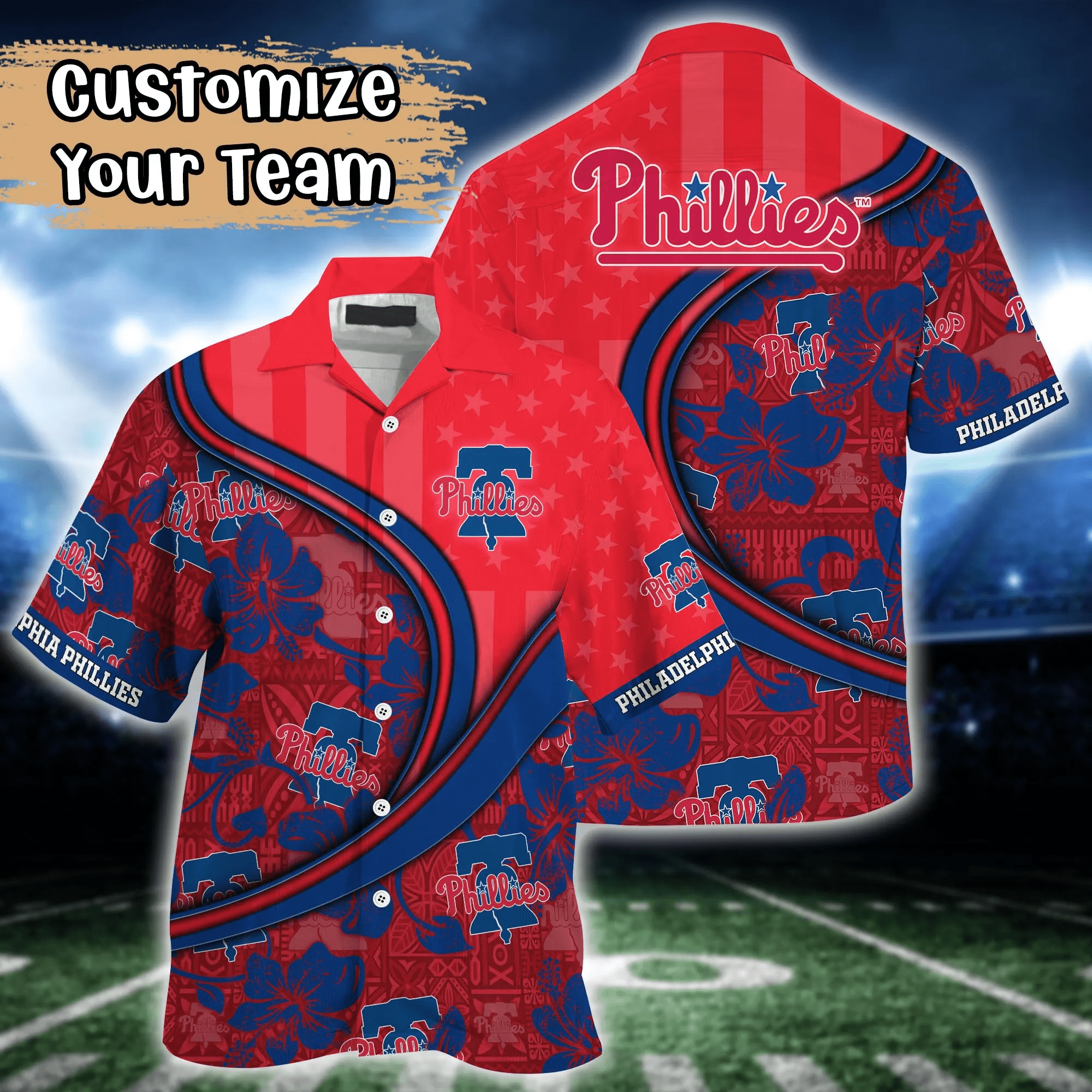 Philadelphia Phillies Mlb Us Flag Hawaiian Shirt Custom Summer Aloha Shirt