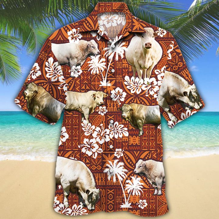 Charolais Cattle Lovers Red Tribal Hawaiian Shirt