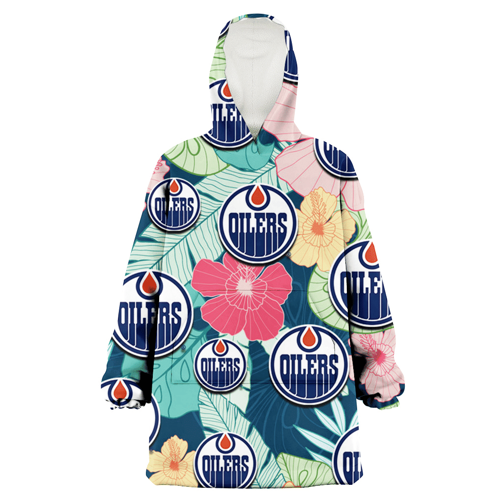 Edmonton Oilers Colorful Sketch Hibiscus Dark Green Background 3D Printed Hoodie Blanket Snug Hoodie