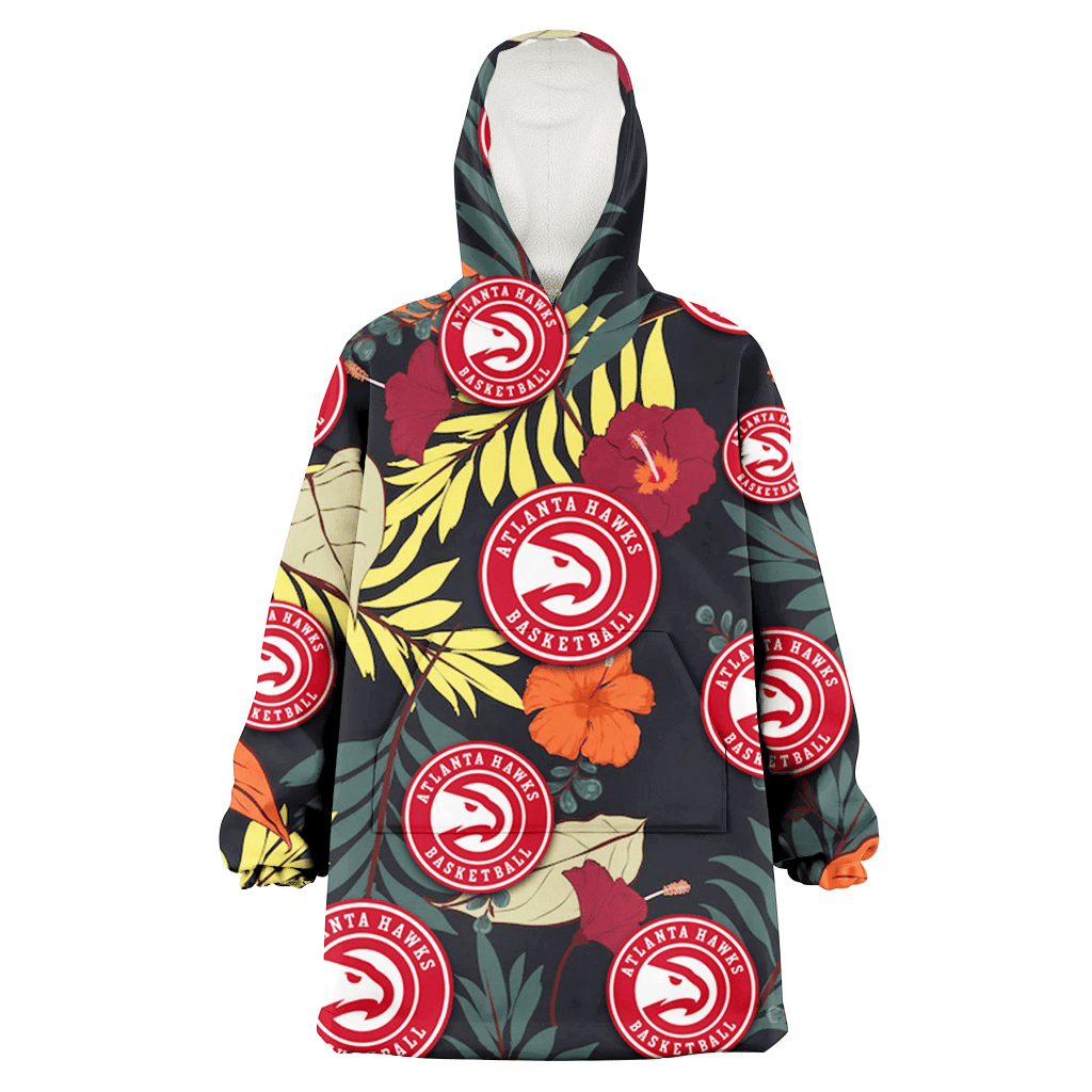 Atlanta Hawks Red And Orange Hibiscus Black Background 3D Printed Hoodie Blanket Snug Hoodie