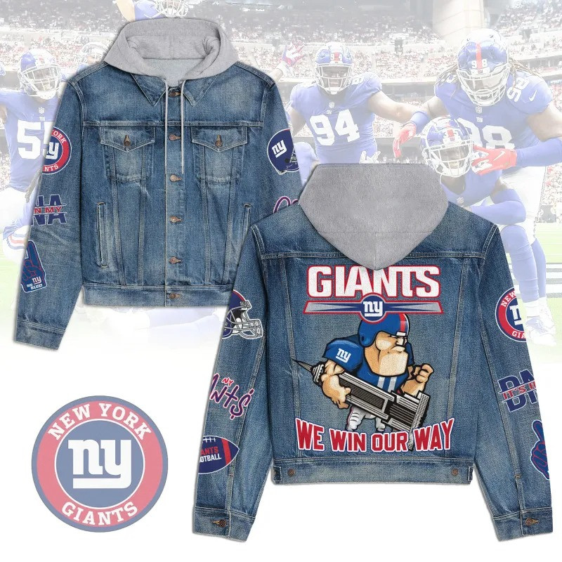 New York Giants NFL Team Logo & Motto 3D Hooded Denim Jacket