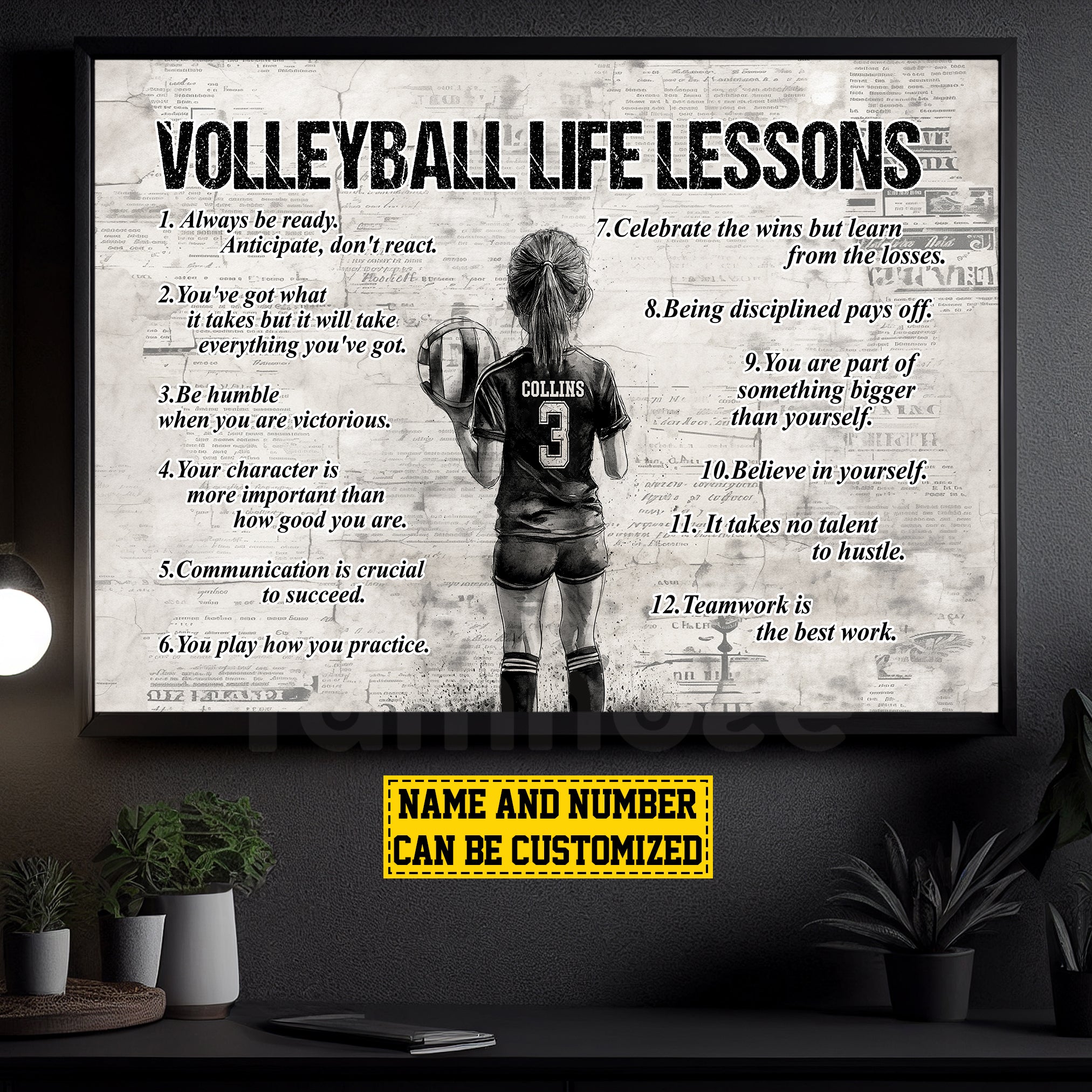 Personalized Volleyball Girl Kid Canvas Painting, Volleyball Life Lessons, Sports Quotes Wall Art Decor, Poster Gift For Volleyball Lovers Theteetrend x PeckShirt