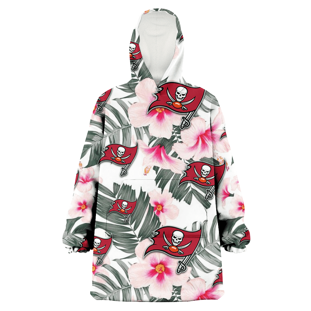 Tampa Bay Buccaneers White Hibiscus Green Leaf White Background 3D Printed Hoodie Blanket Snug Hoodie