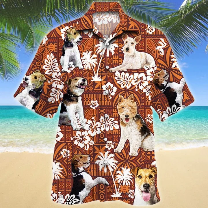 So Cute Wire Fox Terrier Dog Red Tribal Pattern Hawaiian Shirt