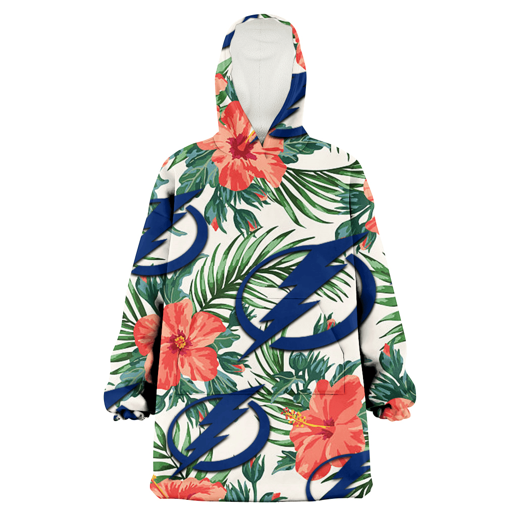 Tampa Bay Lightning Coral Hibiscus Green Leaf Beige Background 3D Printed Hoodie Blanket Snug Hoodie