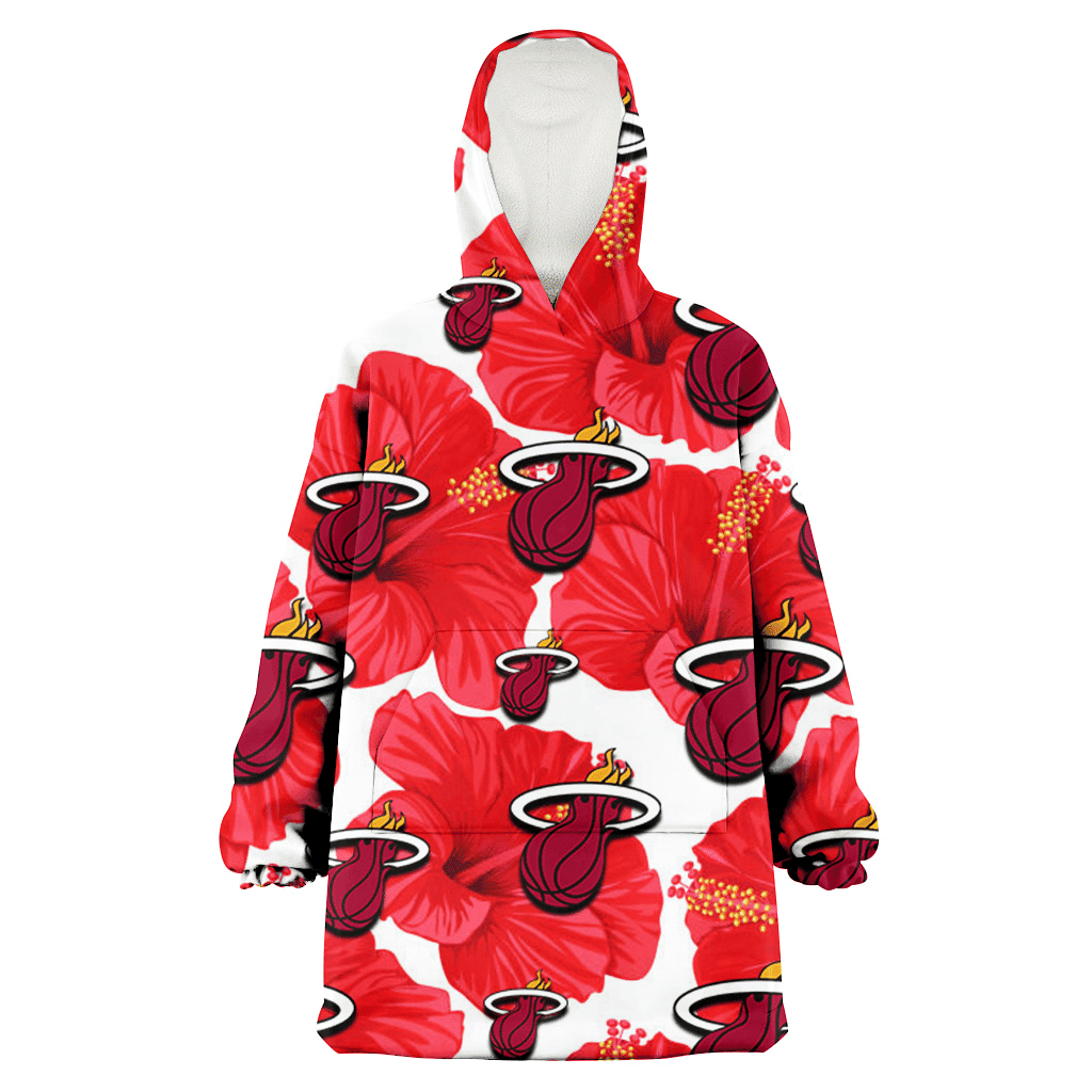 Miami Heat Big Red Hibiscus White Background 3D Printed Hoodie Blanket Snug Hoodie