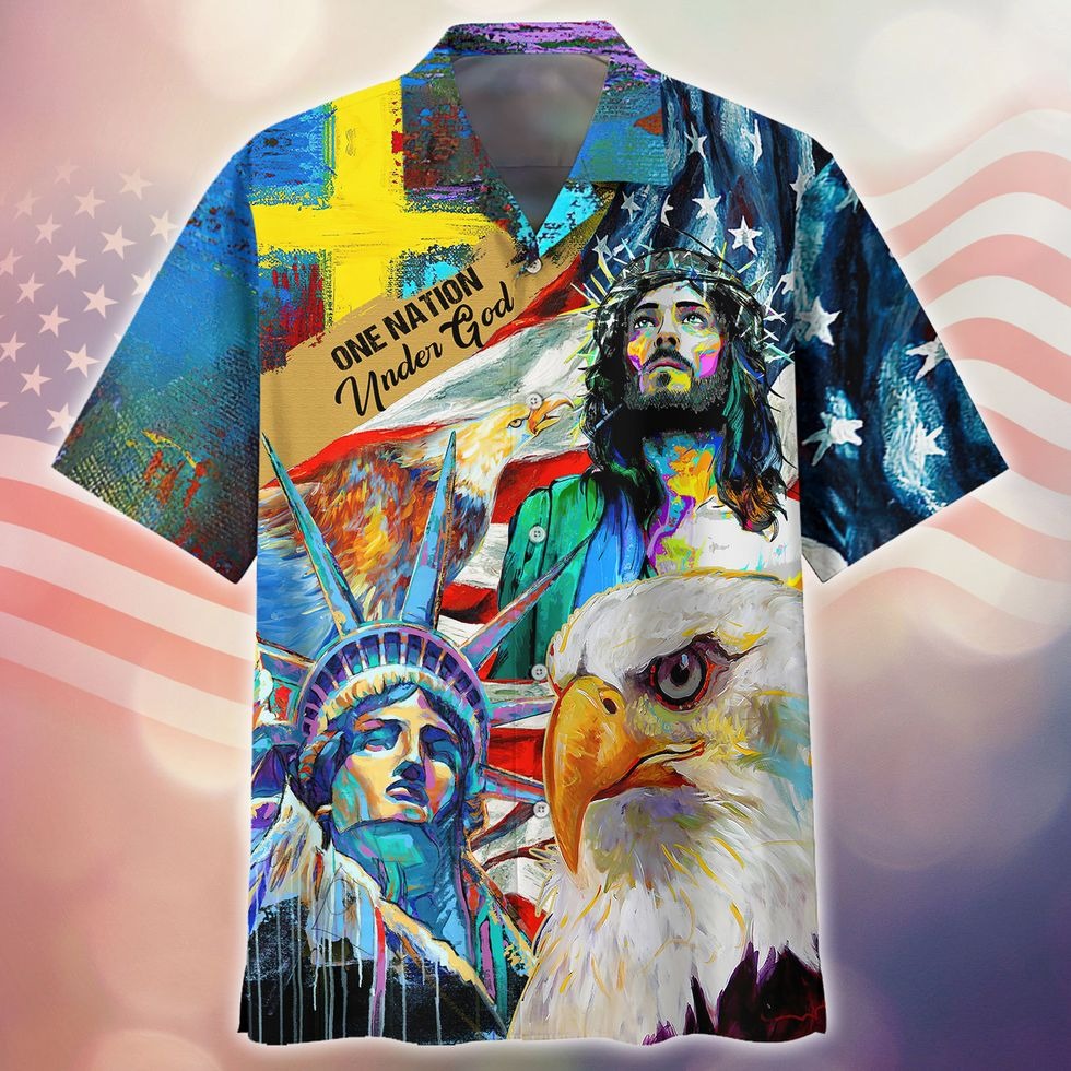 One Nation Under God 3D All Over Printed Hawaiian Shirt For Independence’S Day, Patriotic Gift For Him