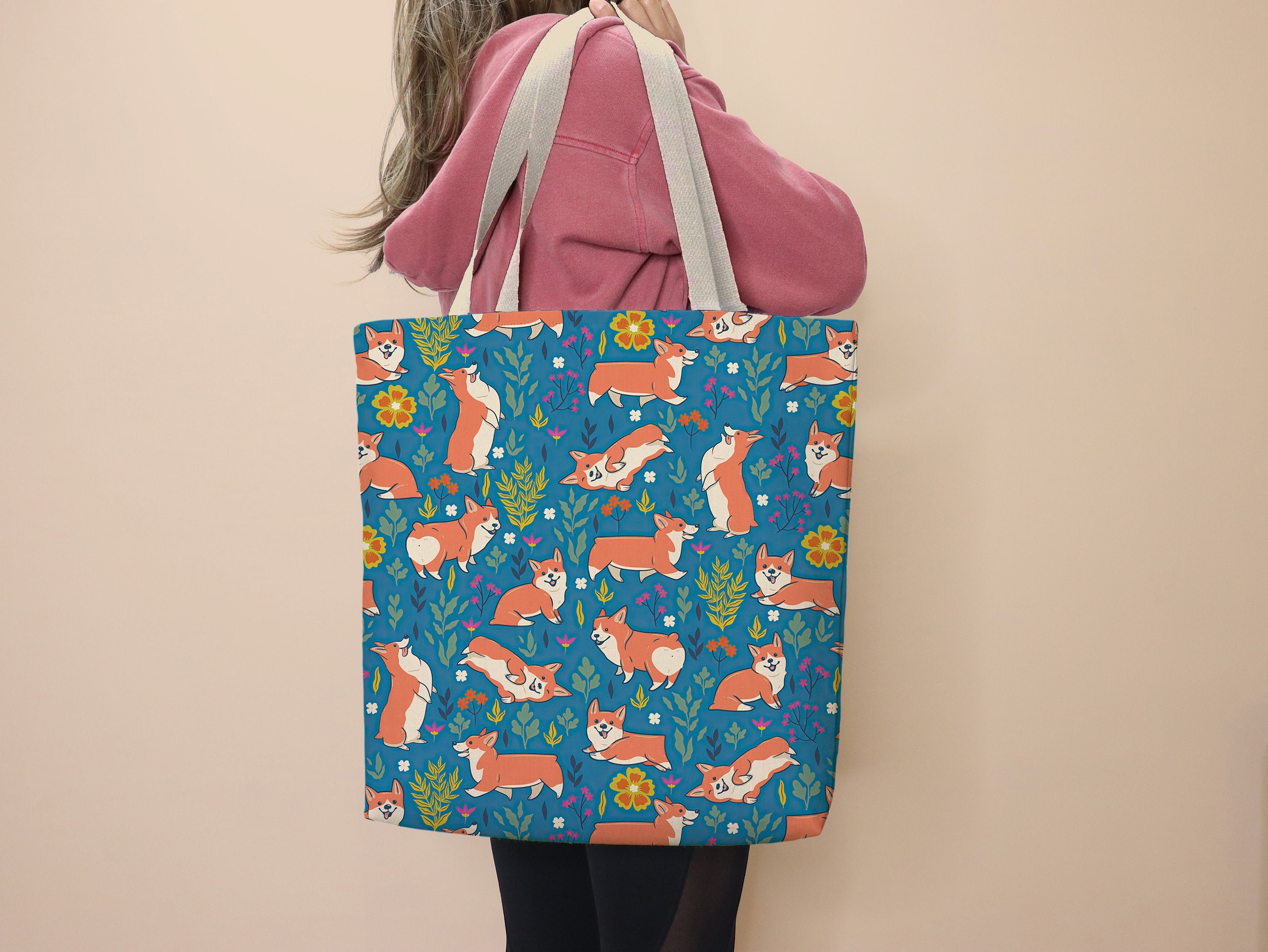 Corgi Tote Bag Corgi Dog Bag School Tote Dog Lover Corgi Owner Gift Cute Bag Corgie Tote Grocery Bag Cute Welsh Corgi Dog Work Tote Canvas