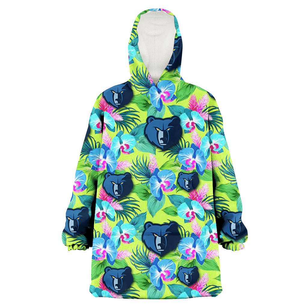 Memphis Grizzlies Blue Orchid Green Pink Leaf Green Background 3D Printed Hoodie Blanket Snug Hoodie