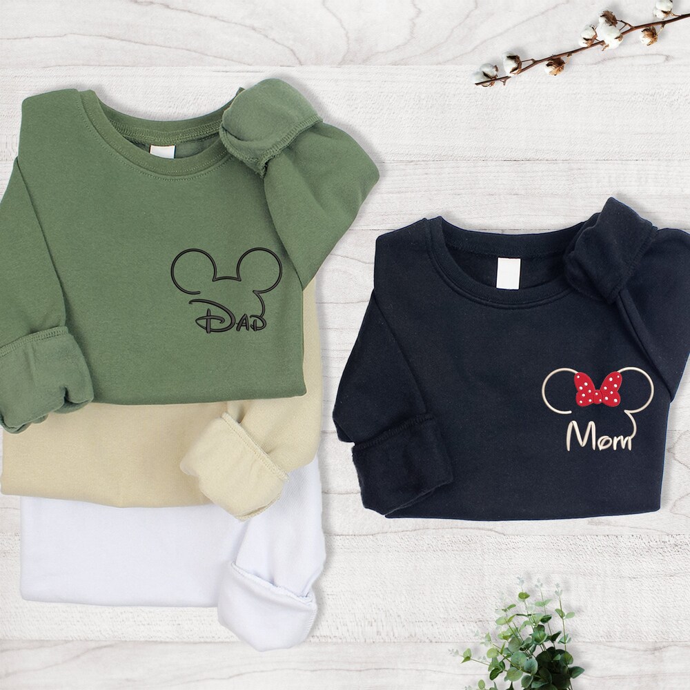 Embroidered Mickey & Minnie Pocket Sweatshirt | Disney Dad Mom Custom Sweater | Disneyland Family Trip Name Crewneck | Disneyworld Gift Idea Hoodiehome Store Livingtee