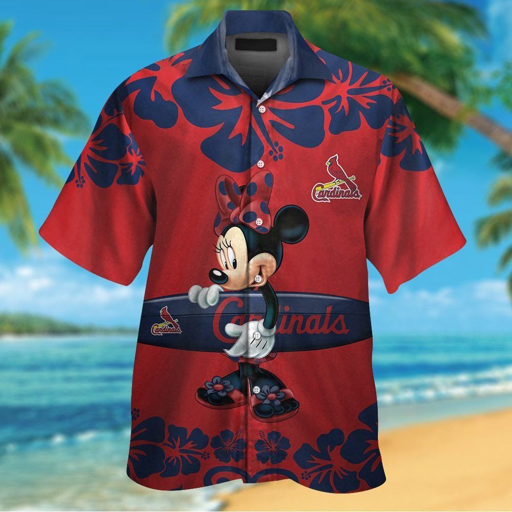 St Louis Cardinals Minnie Mouse Short Sleeve Button Up Tropical Hawaiian Shirt