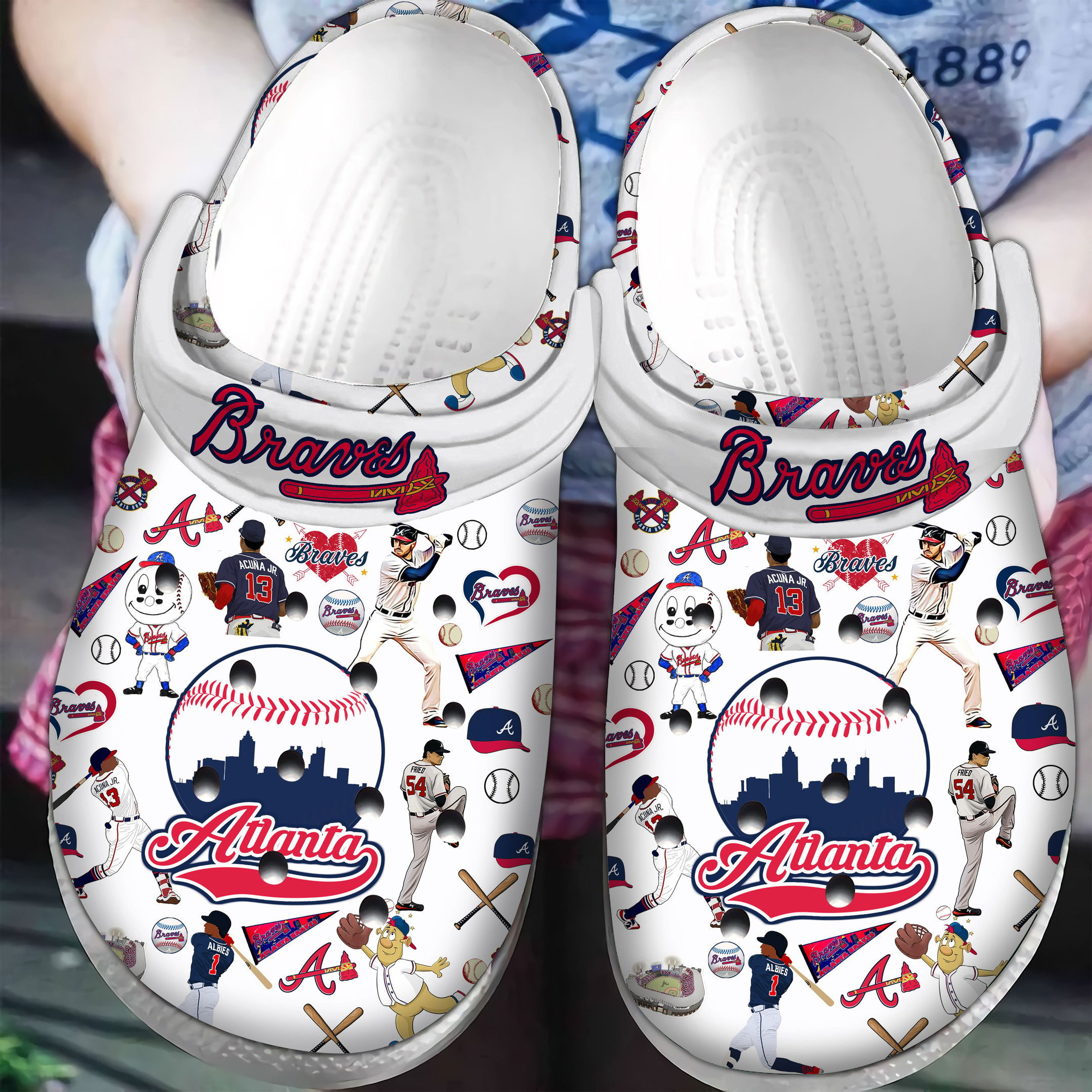 Atlanta Braves Logo Baseball MLB Cheer Mascot White Sander White Crocss Classic Clogs Shoes Ver236