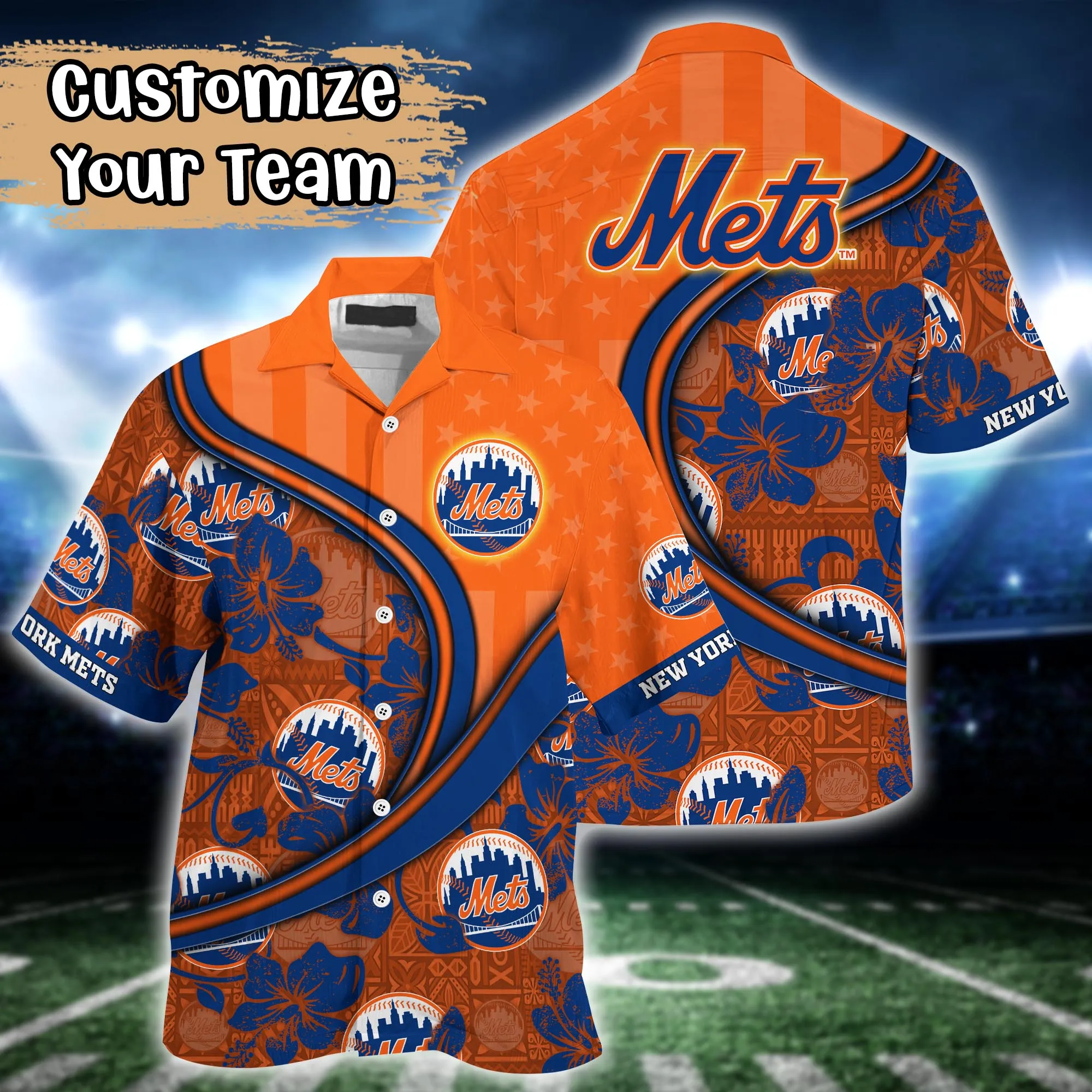 New York Mets Mlb Us Flag Hawaiian Shirt Custom Summer Aloha Shirt