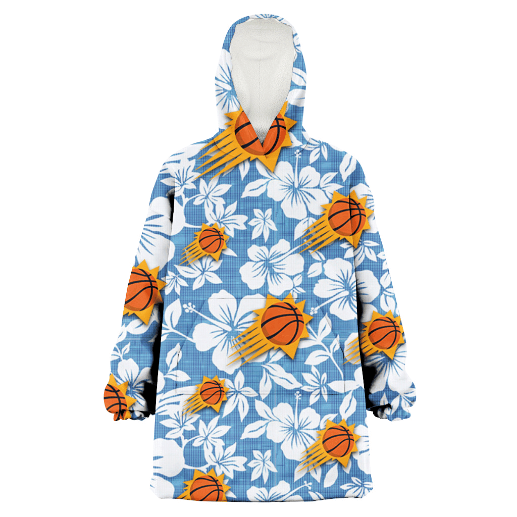 Phoenix Suns White Hibiscus Light Blue Texture Background 3D Printed Hoodie Blanket Snug Hoodie