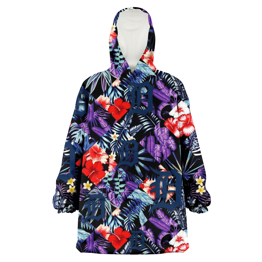 Detroit Tigers Red Hibiscus Caro Black Background 3D Printed Hoodie Blanket Snug Hoodie