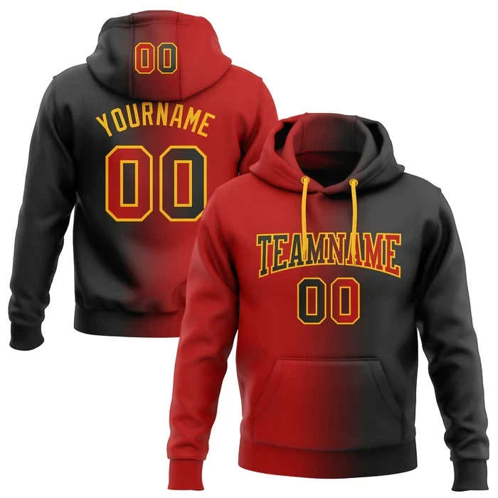 Black Red-Gold Gradient Custom Pullover Hoodie – All Printed