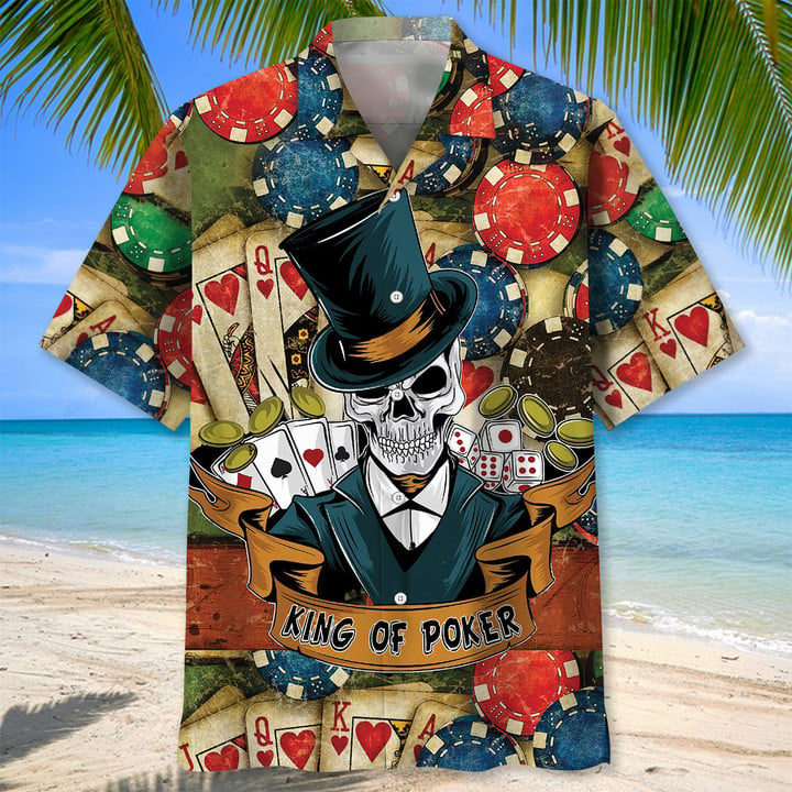 Casino Skull Hawaiian Shirt, Unisex Summer Beach Casual Short Sleeve Summer Vacation Beach Shirts